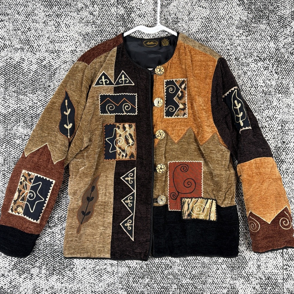 Allure Boho Patchwork Lined Jacket Womens Medium‎ Artsy Festival Button Front